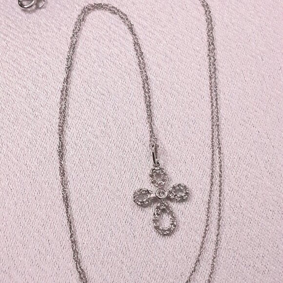 NEW 14kt White Gold and Diamond Cross Necklace - Picture 5 of 12
